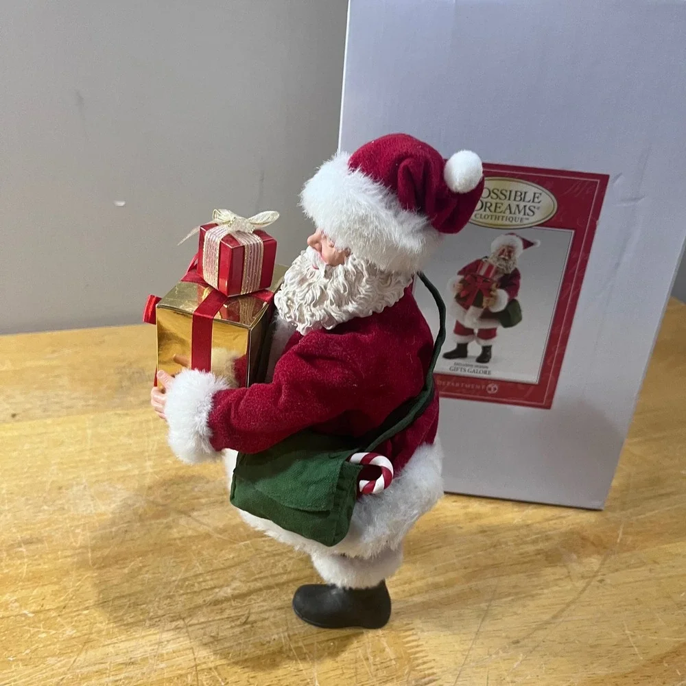 Vtg Possible Dreams Clothtique Santa Gifts Galore Dept 56 Figurine Red Gold Box
